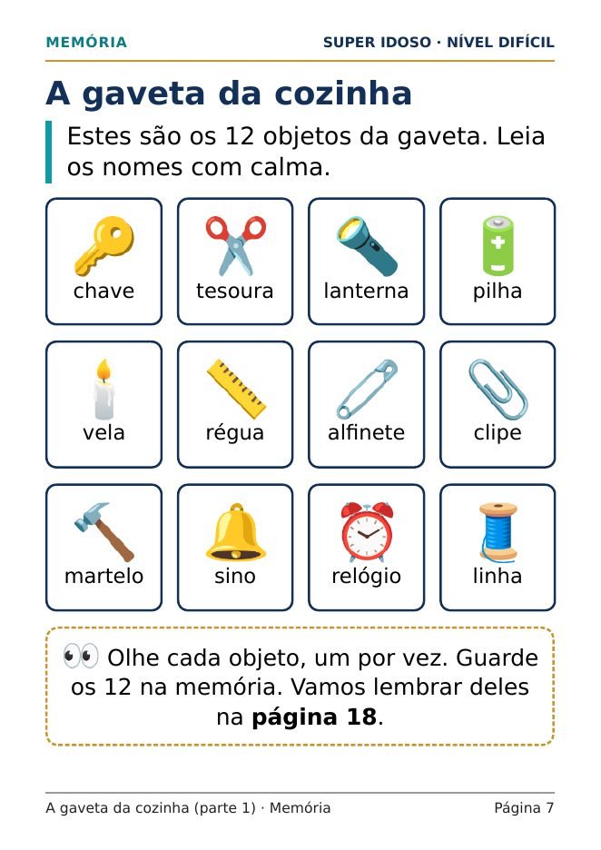 Atividade de memória: a gaveta da cozinha